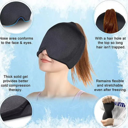 360 Gel Ice Migraine Relief Cap — Reusable Hot Cold Therapy Head Wrap for Headache, Sinus & Eye Pain